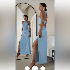 Commense Light Blue Backless Dress